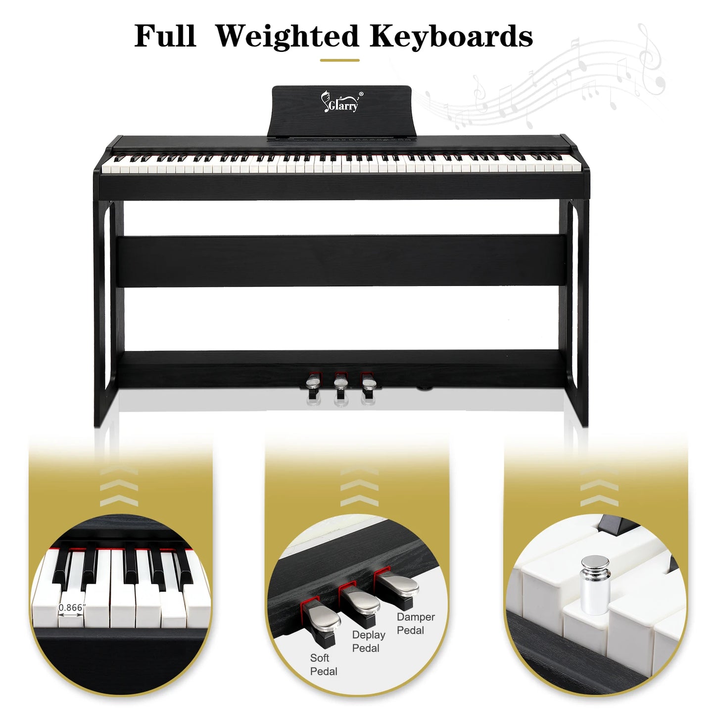 88 Keys Full Weighted Keyboards Digital Piano with Stand, Power Adapter, Triple Pedals, Headphone