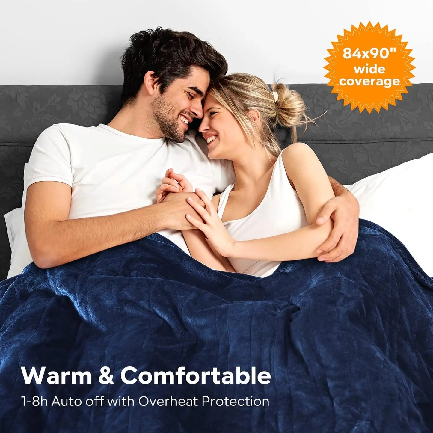 Queen Electric Heated Blanket 84x90 Inches, 6 Heat Levels & Auto Timer, Fast Heating Ultra Soft Flannel, Machine Washable Blue