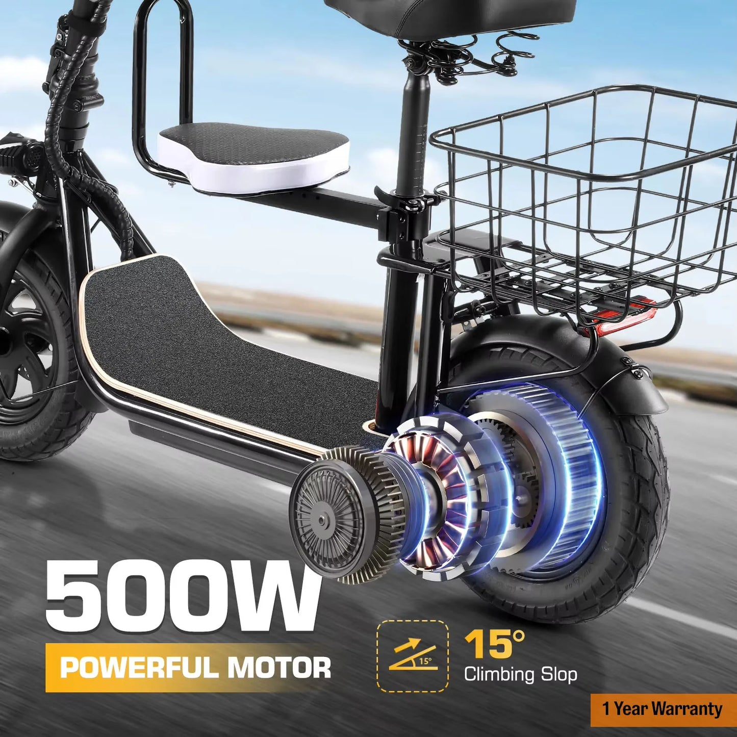 CAROMA Peak 819W Electric Scooter with Kids Seat,25 Miles Range,Foldable Commuter Adult E Scooter,UL2272 1 Year Warranty
