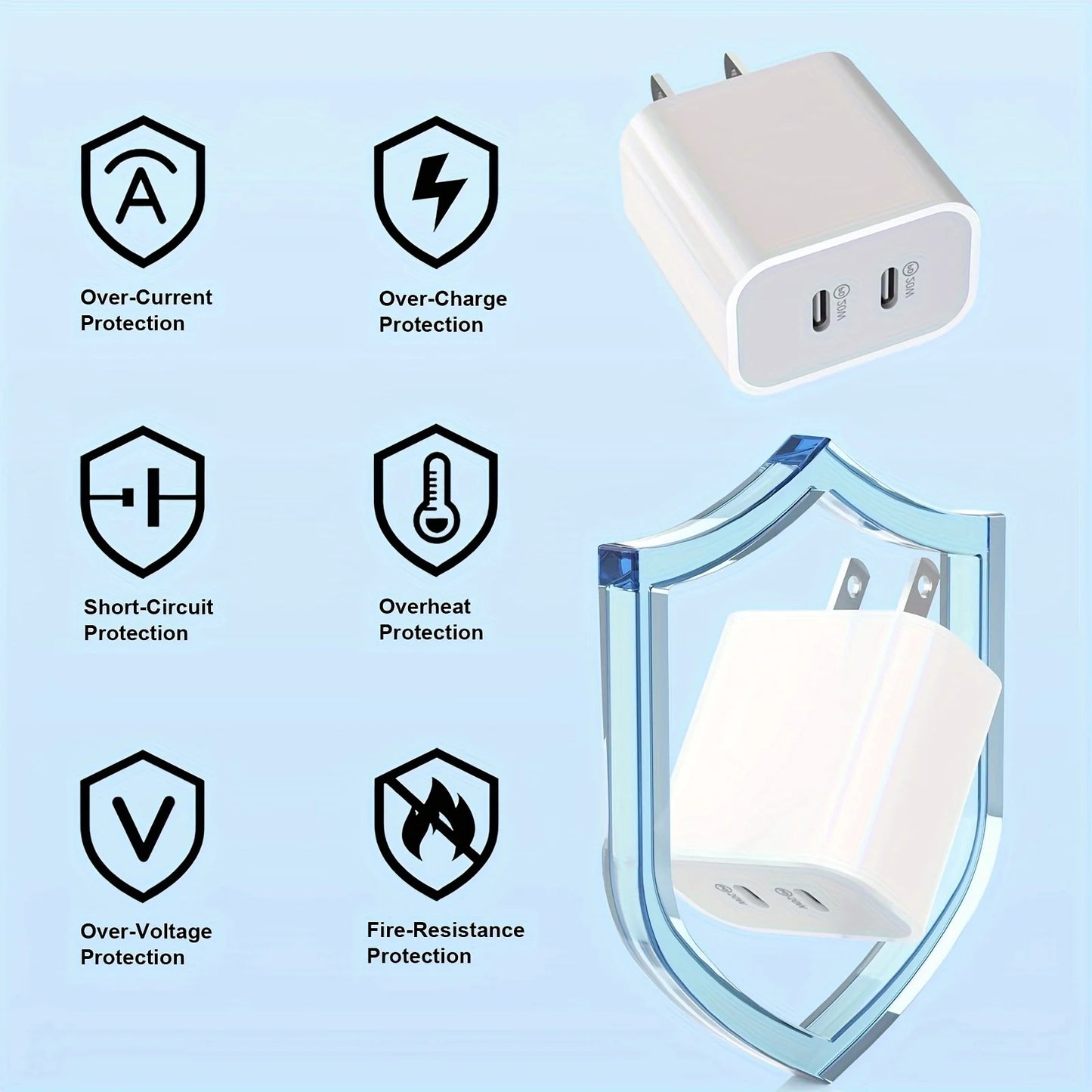 2Pack 40WPD Dual Port Charger Fast Charging With 10FT USB C To C Charging Cable For IPhone 15 Pro Max/15Pro/15/15Plus, IPad Pro