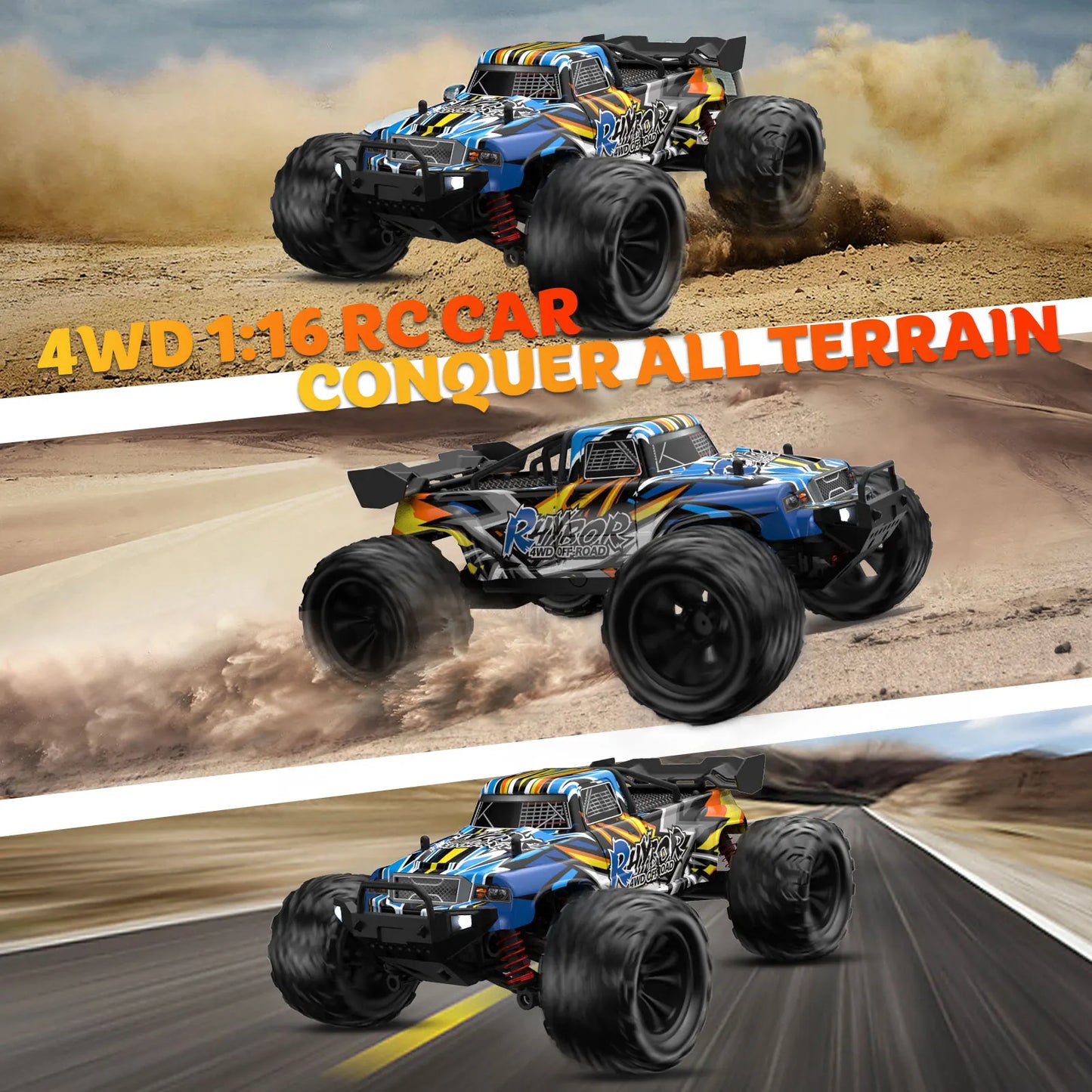 Fastest Professional Racing RC Cars 40+KM/h-Remote Control 4WD 1:16 Off-Road Vehicle With 2 Batteries