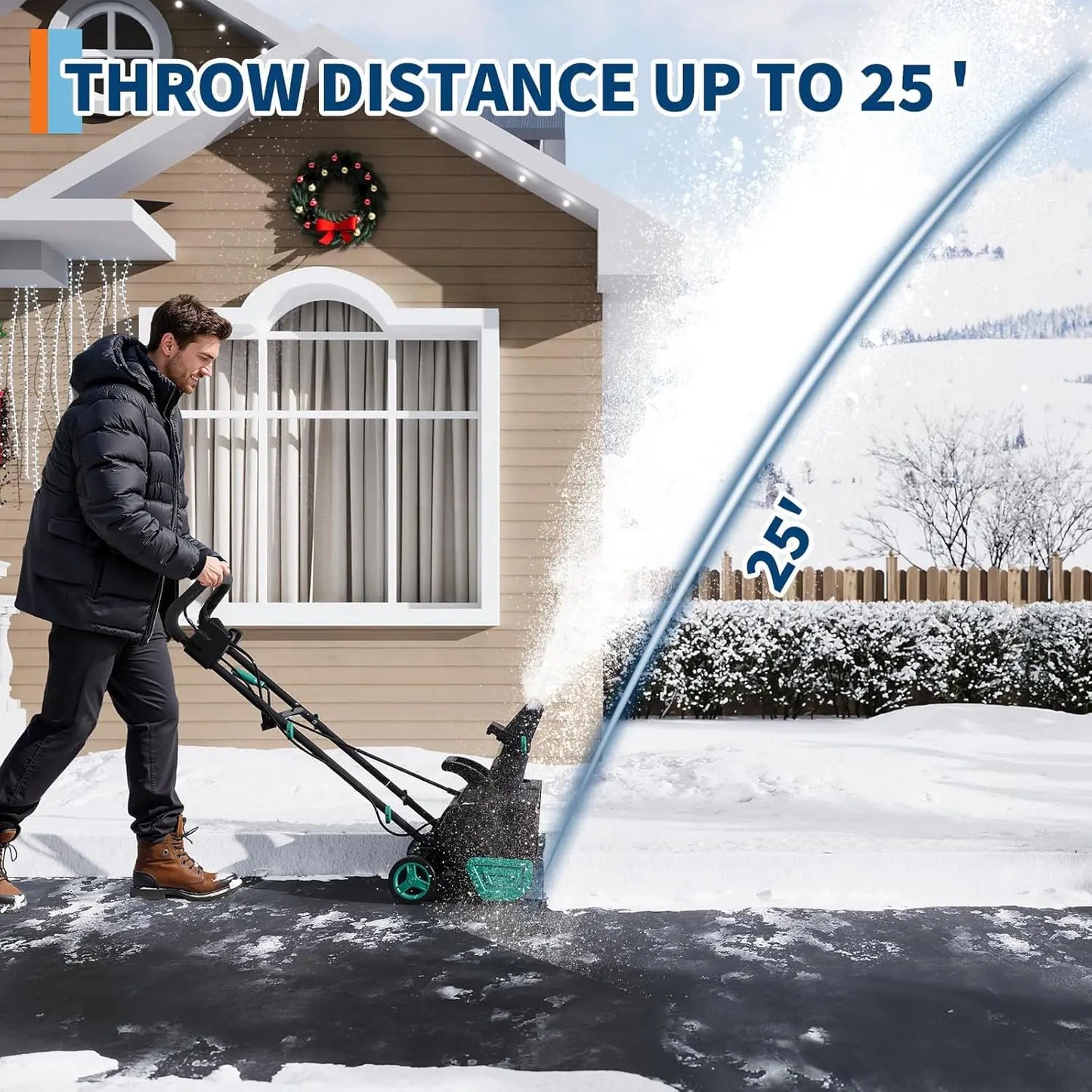 20 Inch Corded Electric Snow Blower with 15-Amp Motor, 25 ft Throw Distance, 180 Degree Rotating Chute, Dual LED Lights,