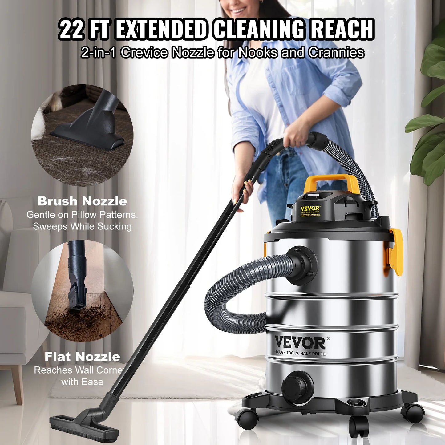 SucceBuy Stainless Steel Wet Dry Shop Vacuum Wet  Dry Vac Powerful Suction  Small Shop Vac Perfect for Carpet Debris  Pet  Hair