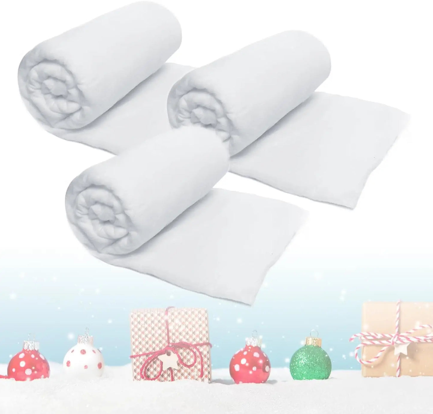 3-Pack Artificial Snow Blanket Rolls for Christmas Decorations, Winter Displays, and Photography Backdrops - Large Size