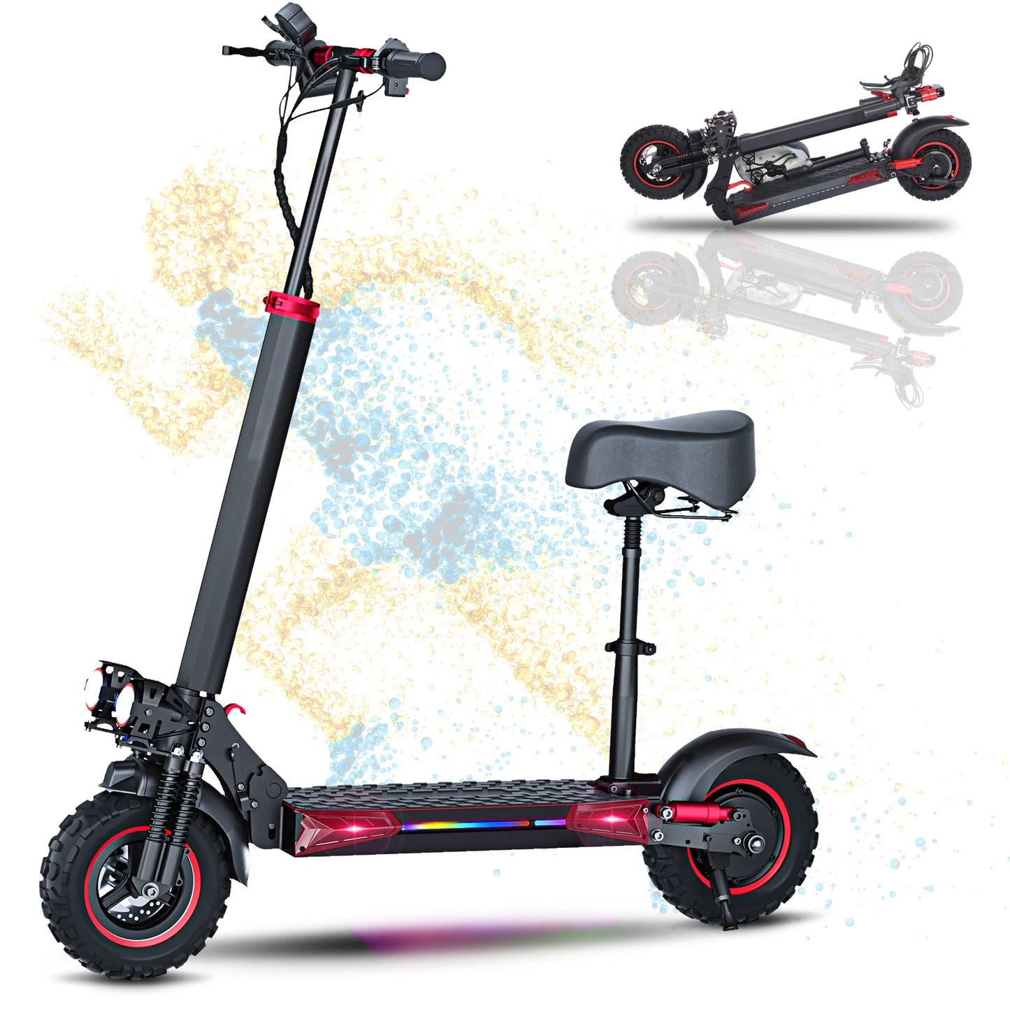 1200W Foldable Adult Electric Scooter with Seat, 11'' Off-road Tires, 48V 21Ah Battery, Dual Suspension Commuting E-scooter