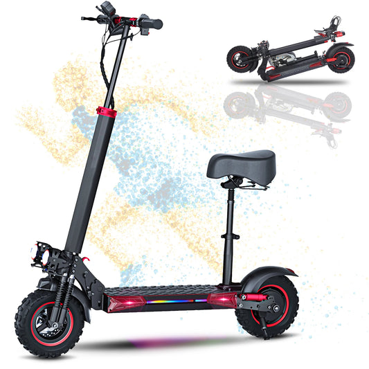 1200W Foldable Adult Electric Scooter with Seat, 11'' Off-road Tires, 48V 21Ah Battery, Dual Suspension Commuting E-scooter