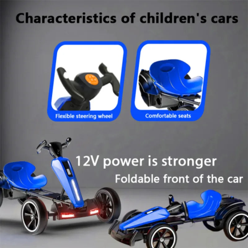 Kids 12V Electric Pedal Folder Go Kart Outdoor Ride On Toy Adjustable Seat 4 Non Slip EVA Wheels