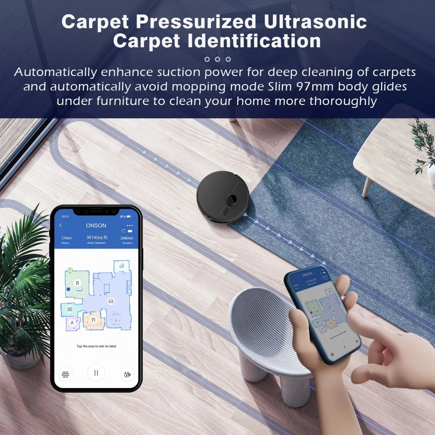 Saerke Robot Vacuum Cleaner, LiDAR Navigation,APP Virtual Barrier,2600PA Suction,Smart Home Mop,Floor Carpet Washing Appliance