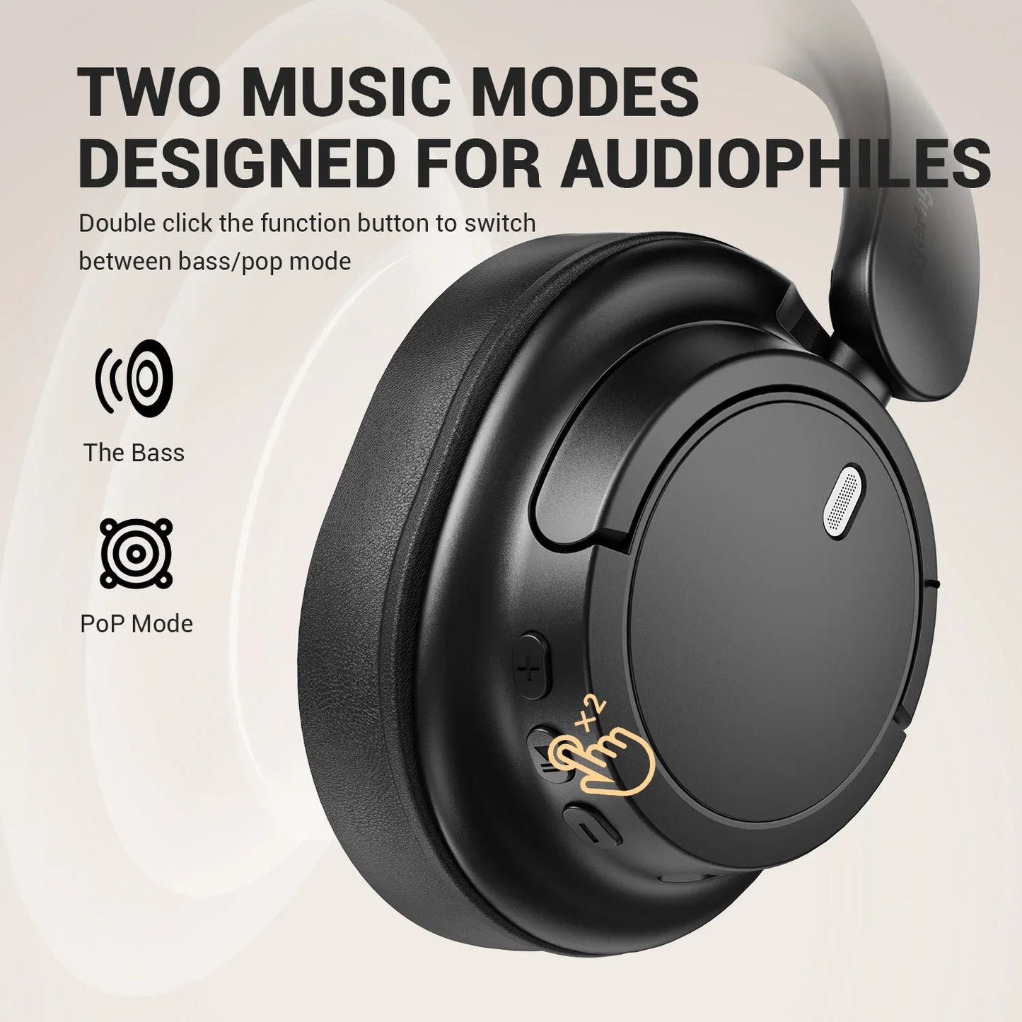 Oneodio SuperEQ V16 Wireless Headphones Bluetooth 5.3 Over Ear Headset With Mic Bass/Pop Mode Hi-Res Foldable Headphones 90H APP