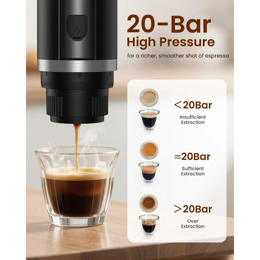 Portable Espresso Maker, 20 Bar Electric Espresso Machine for Travel, Camping, Rechargeable USB-C Mini Coffee Maker for NS Capsu