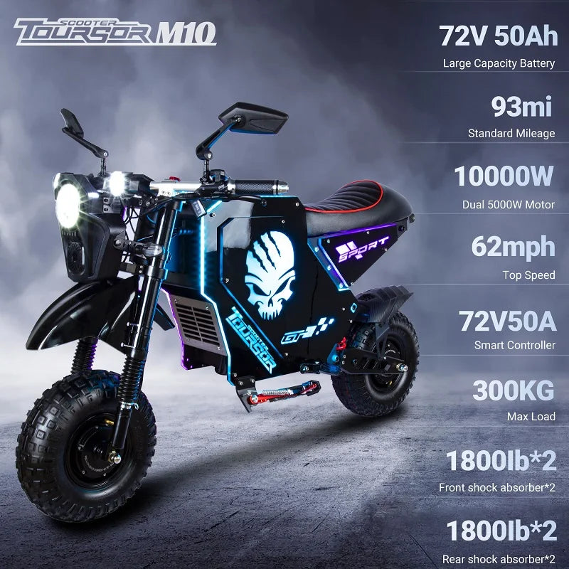 One piece dropshipping 14 inch electric motorcycle 10000W72V50AH vintage off-road electric motorcycle in stock in the United Sta