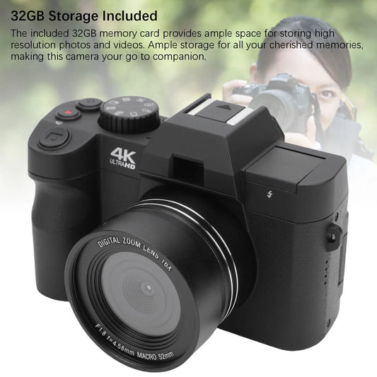 4K 48MP Mirrorless Camera with 16X Zoom 32GB Memory Card Travel Camera for Photography Filming 4K Camera for Photography
