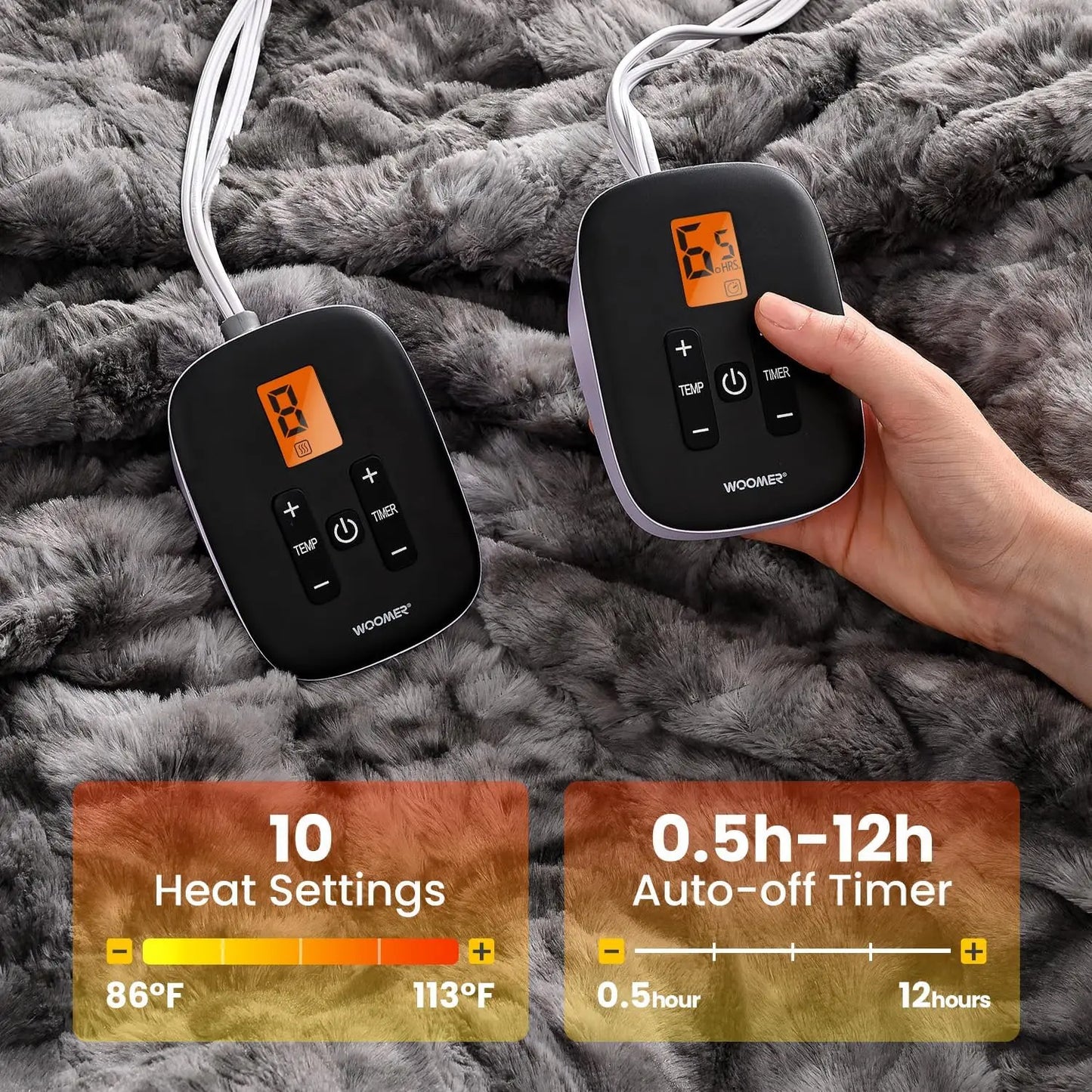 King Size Electric Blanket with Dual Control, 10 Heat Levels & Auto Off, Overheat Protection, Faux Fur & Sherpa