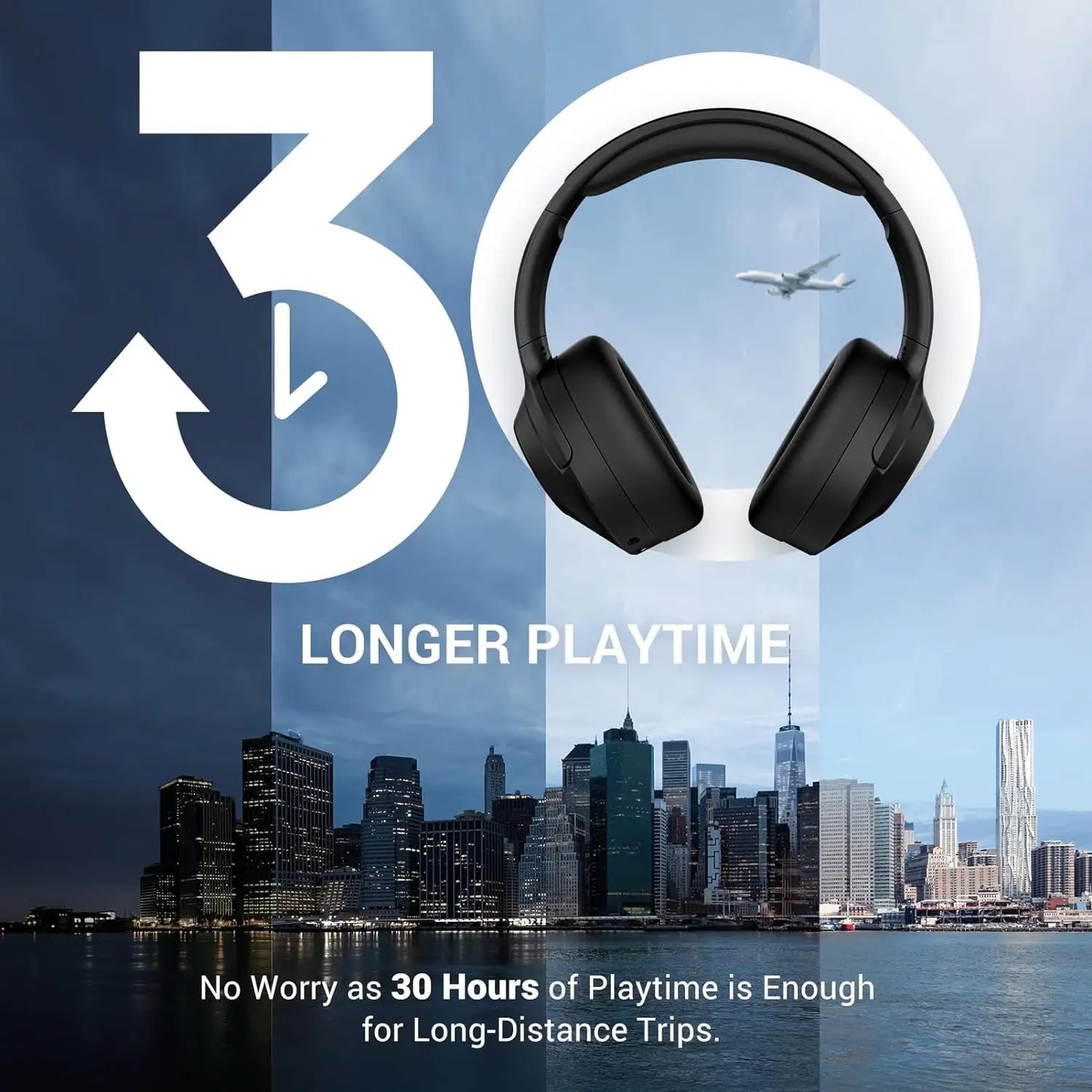 E11 Hybrid Active Noise Cancelling Headphones Wireless Over Ear Bluetooth Headphones with Microphone Deep Bass, 30H Playtime