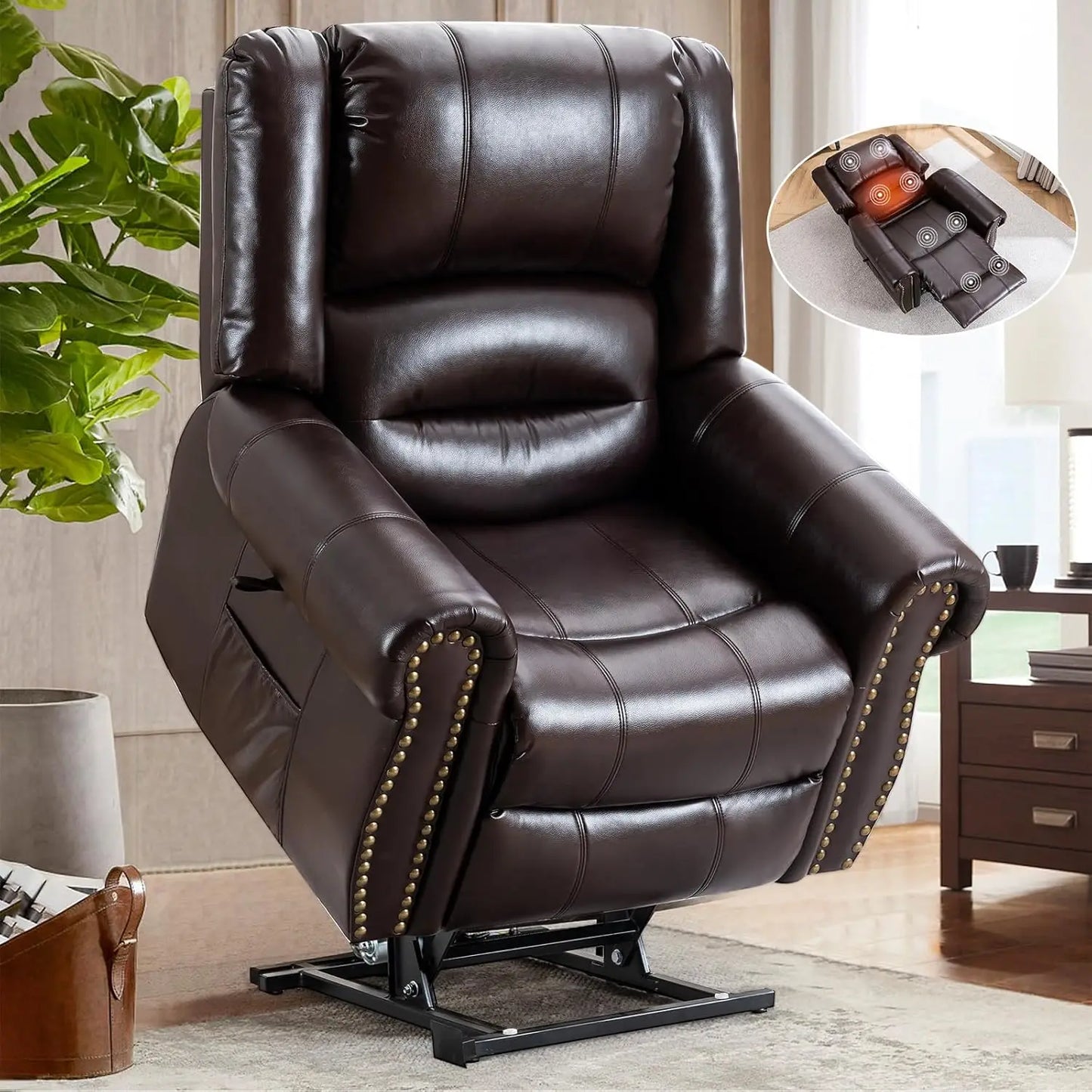 Dual Motor Lay Flat Power Lift Recliner Chair for Elderly, Breathable Leather Large Infinite Position Electric Chairs