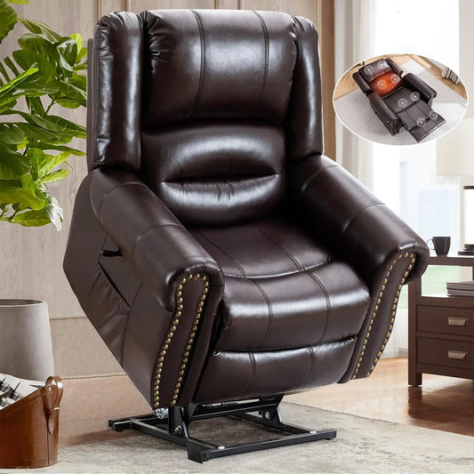 Dual Motor Lay Flat Power Lift Recliner Chair for Elderly, Breathable Leather Large Infinite Position Electric Chairs