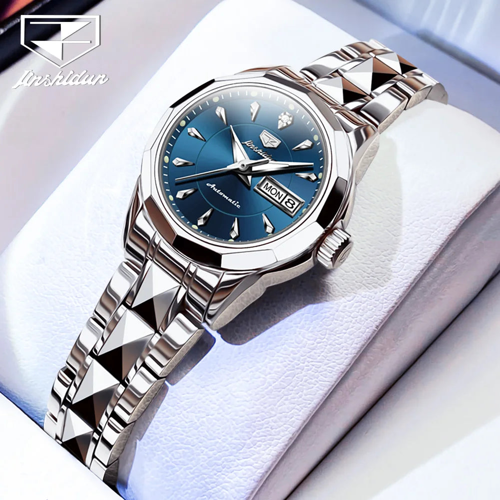 JSDUN Top Romantic Couple Watch Tungsten Steel Strip Imported Movement Imported Movement  Automatic Mechanical Watch for Lovers