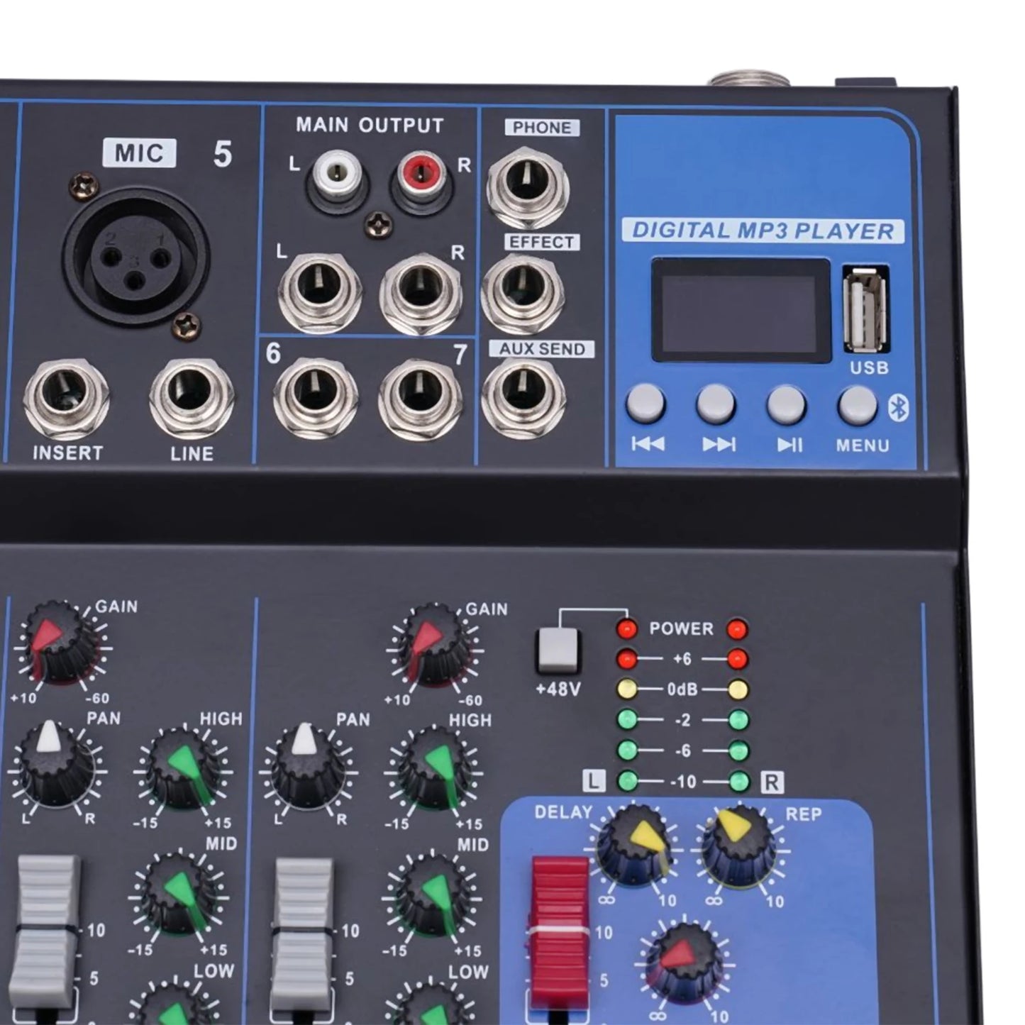 Bluetooth Portable Audio Mixer W/USB DJ Sound Mixing Console MP3 Jack 48V Power for Computer Recording