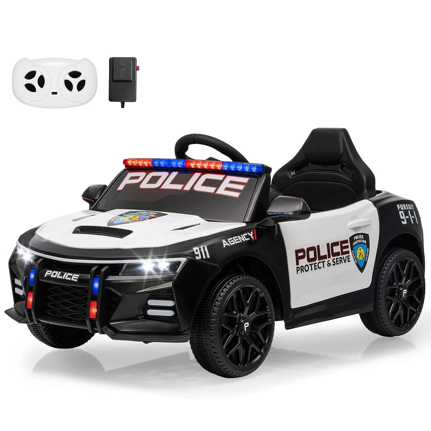 12V Police Car Electric Ride on Vehicle Cop Cars for Big Kids with Remote Control, Emergency Alert Tones, Flashing Lights, Music