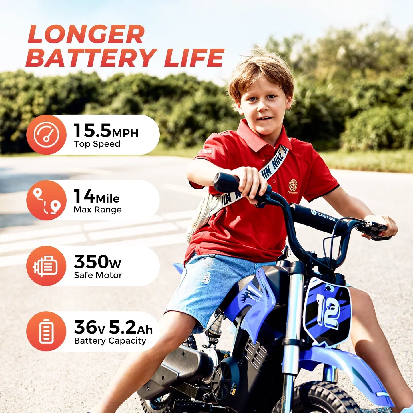 lsinwheel A12 350W Motor Children's Electric Bicycle 36V 5.2Ah Battery 12 inch inflatable tire  City E-bike