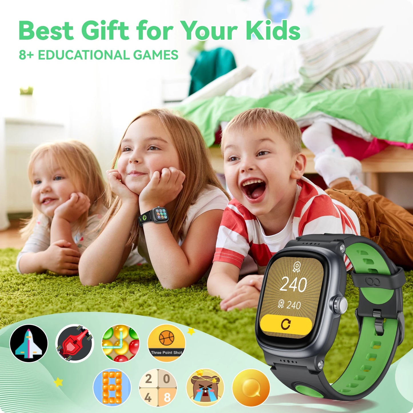 Smart Watch for Kids with Heart Rate Sleep Monitor, Games/Alarm/IP68 Waterproof Smart Watch for Boys Girls, Step Calorie Pedomet