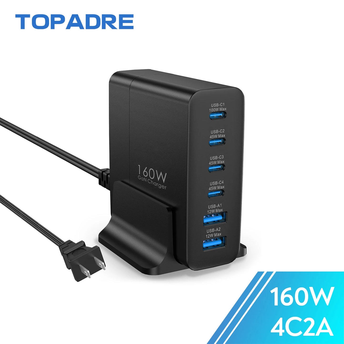 TOPADRE 140W USB C 5-Ports Charging Station with Display, Max 100W USB Laptop Charger Compatible with MacBook ,iPhone ,Samsung