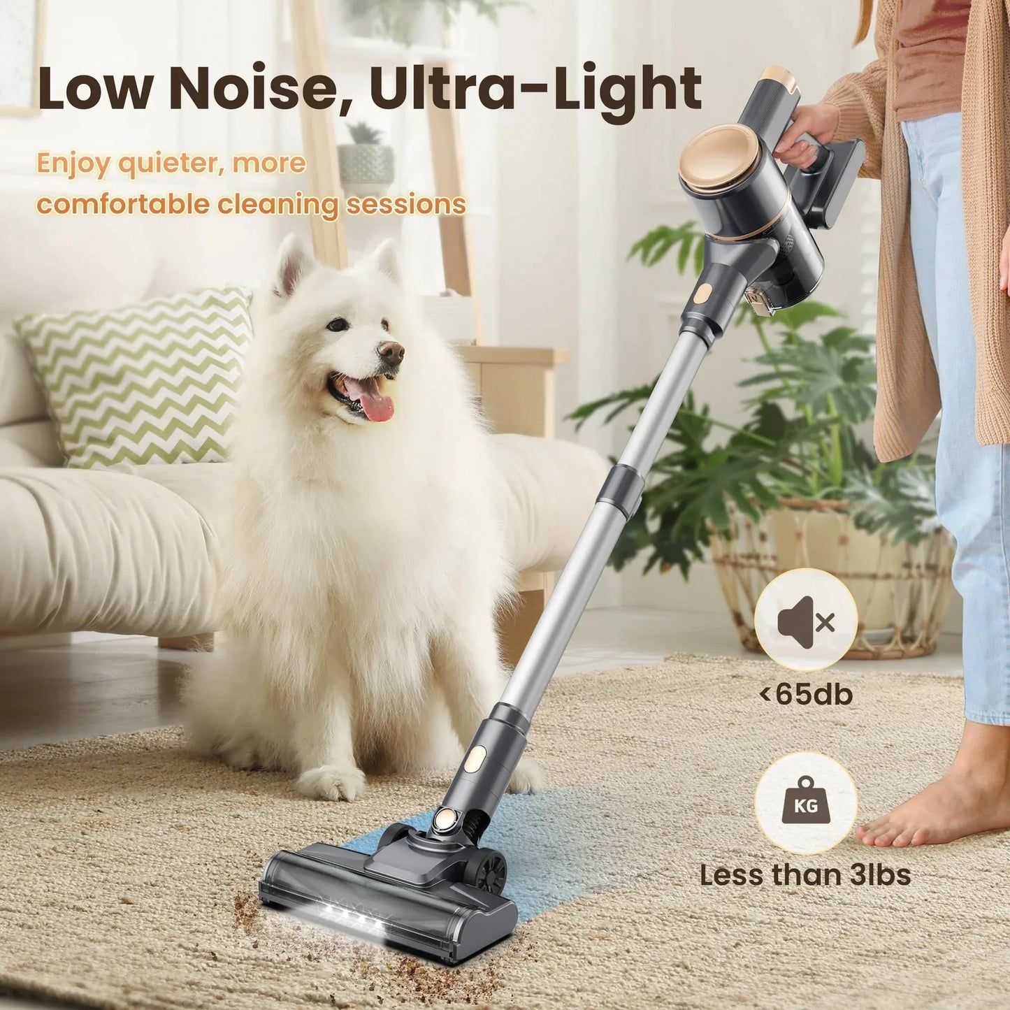 INSE N8 Cordless Vacuum Cleaner 25Kpa Lightweight Stick Vacuum with 2200mAh Rechargeable Battery for Hardwood Carpet Pet Hair