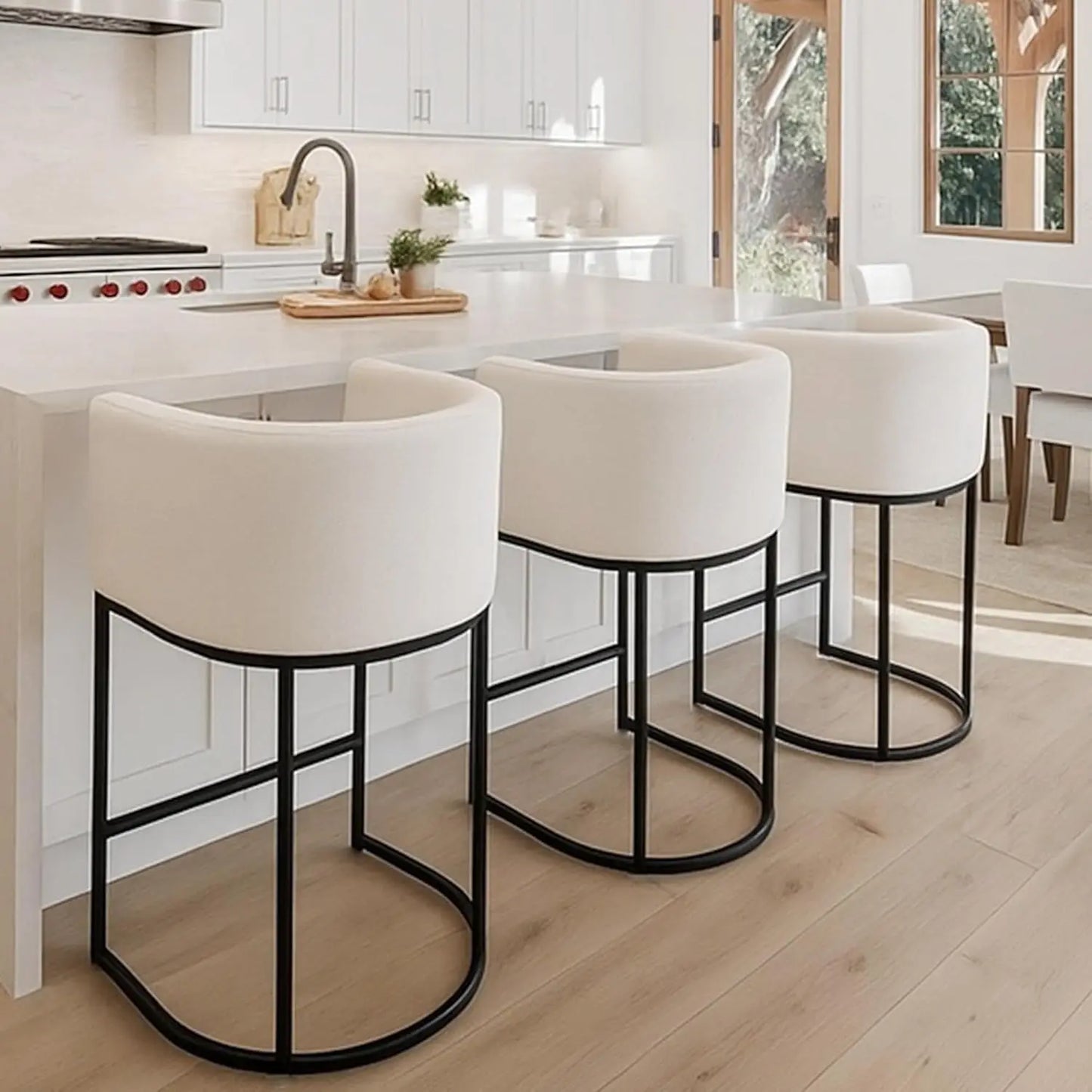 Modern Counter Height Linen Fabric Upholstered Counter Stools Set of 3, 24 Inch Kitchen Island Stool with Black, Customized