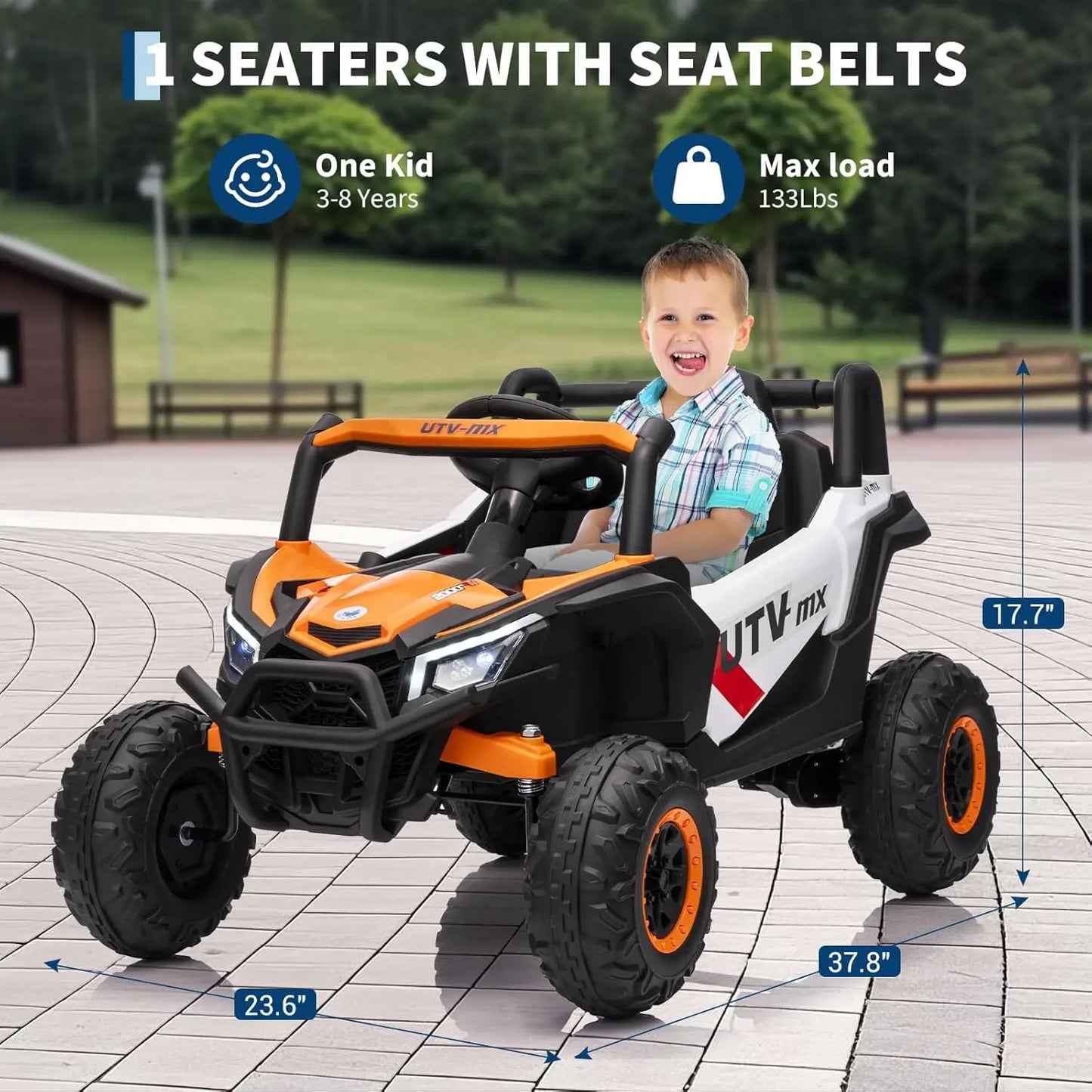 12V UTV Truck Kids Ride On Car Electric Vehicle with 4 Spring Suspension Remote Bluetooth,Music,LED Lights for Ages 3+ Years