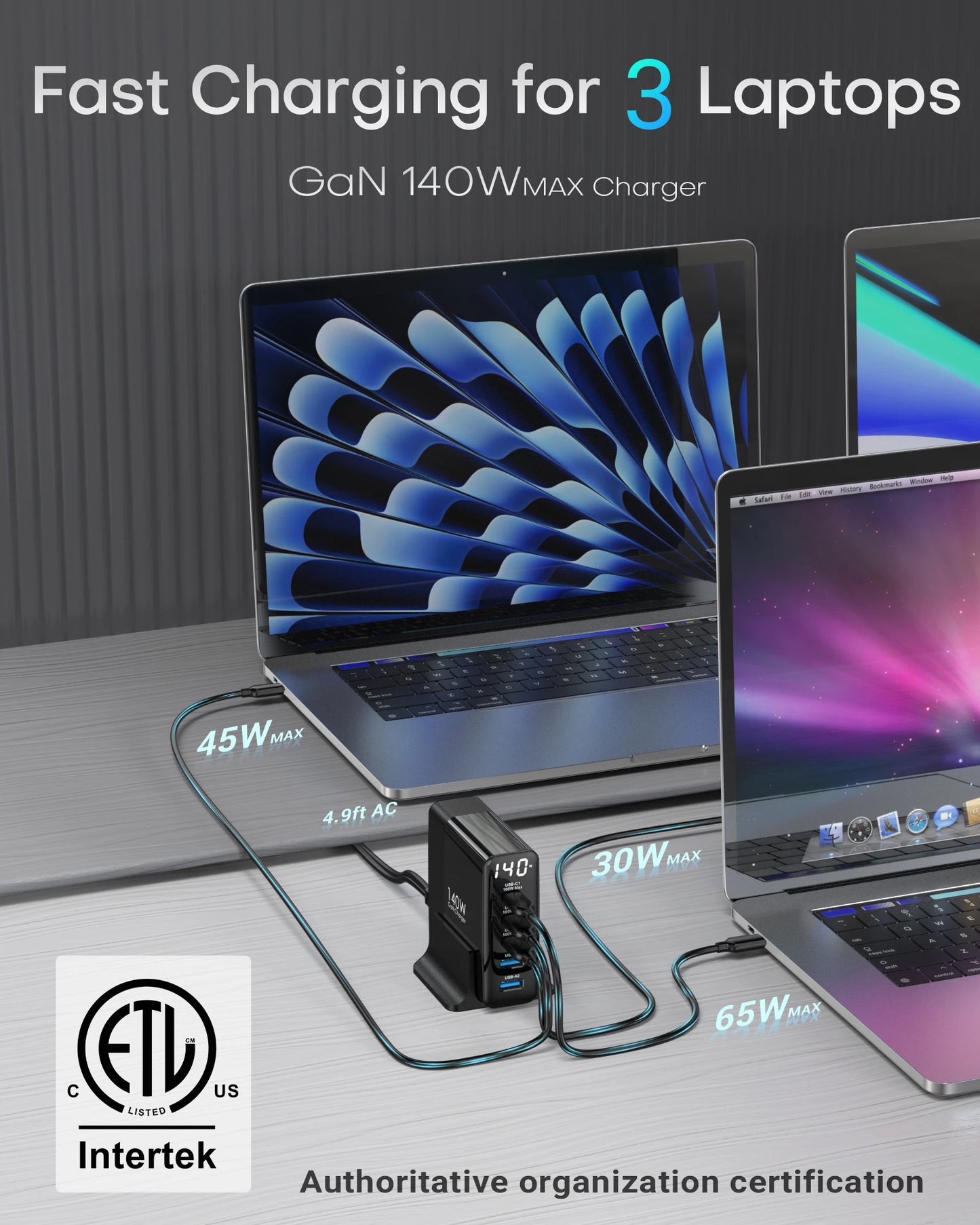 TOPADRE 140W USB C 5-Ports Charging Station with Display, Max 100W USB Laptop Charger Compatible with MacBook ,iPhone ,Samsung