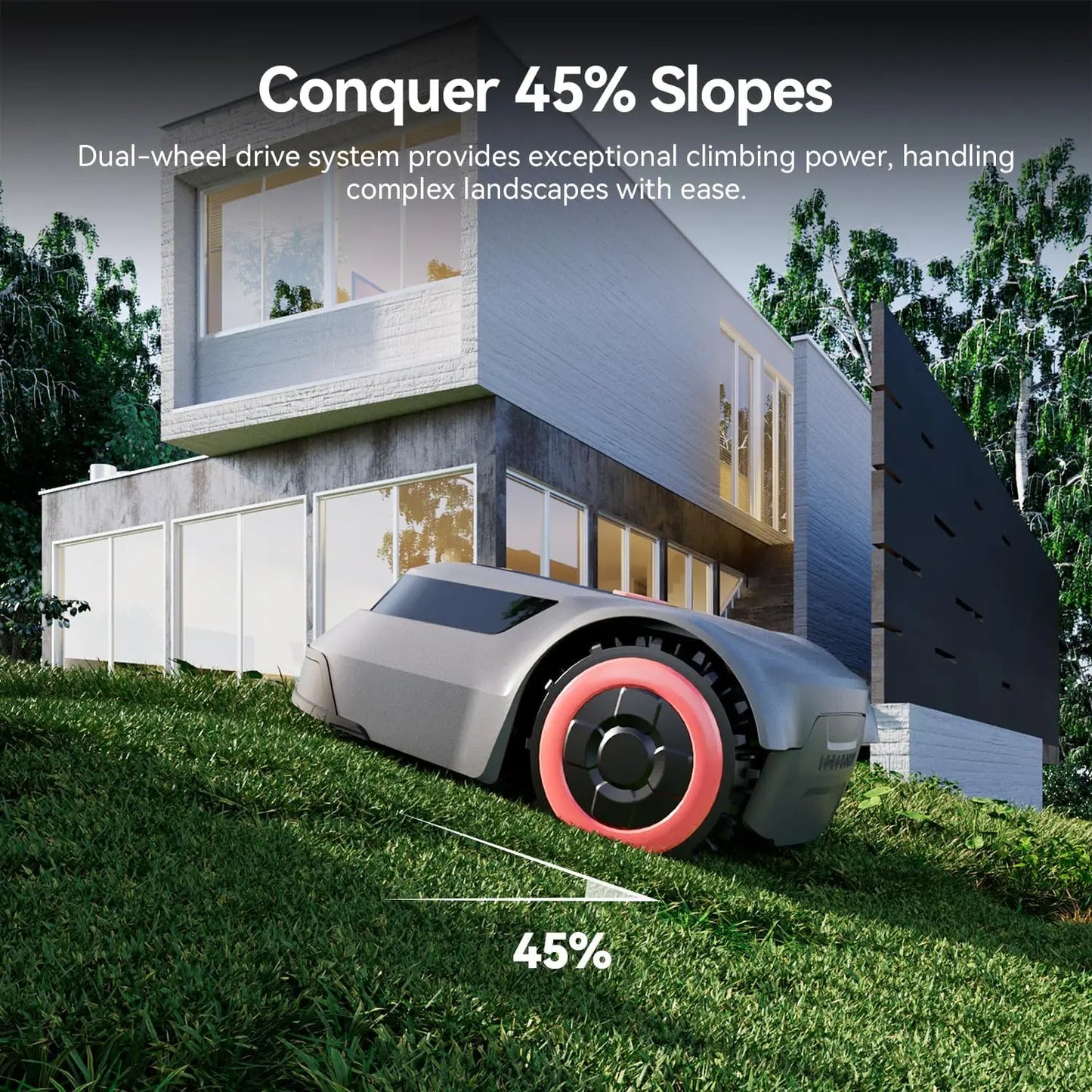 Automatic Robotic Lawn Mower for 0.25 Acre, 45% Slope, 70Min Runtime with Boundary Wires & App Control