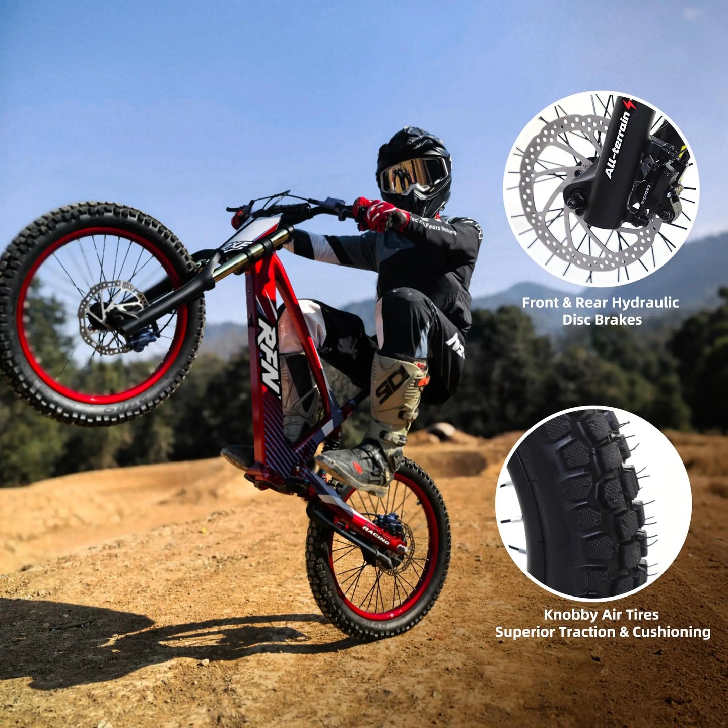 RFN Racing Serise Electric Dirt Bike For Kids - 3-Speed Stunt Jump Bike - Lightweight Aluminum Frame Electric Bike For Age 8+