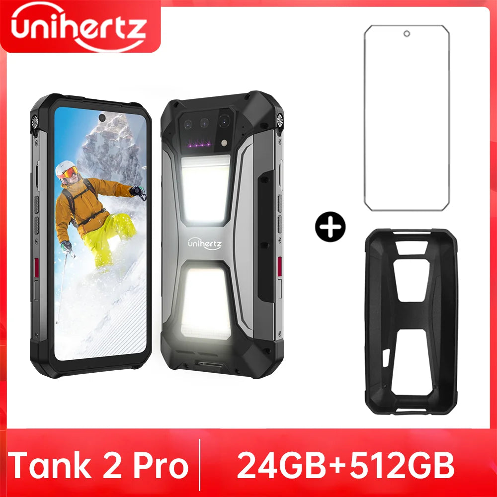 Unihertz Tank 2 PRO 8849 Rugged phones with Projector 2.4K 23800 mAh 24GB+512GB Android 14 100MP NFC 120W G99 Octa Core Dual SIM