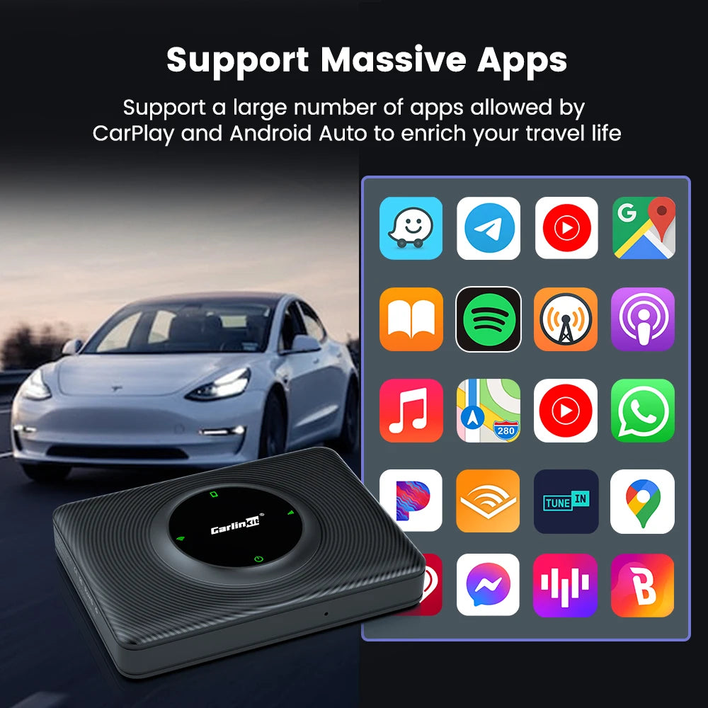 CarlinKit Wireless CarPlay Android Auto For Tesla Model 3 Model X Y Model S Auto Connect Siri Voice Assistant Spotify Waze 5G BT