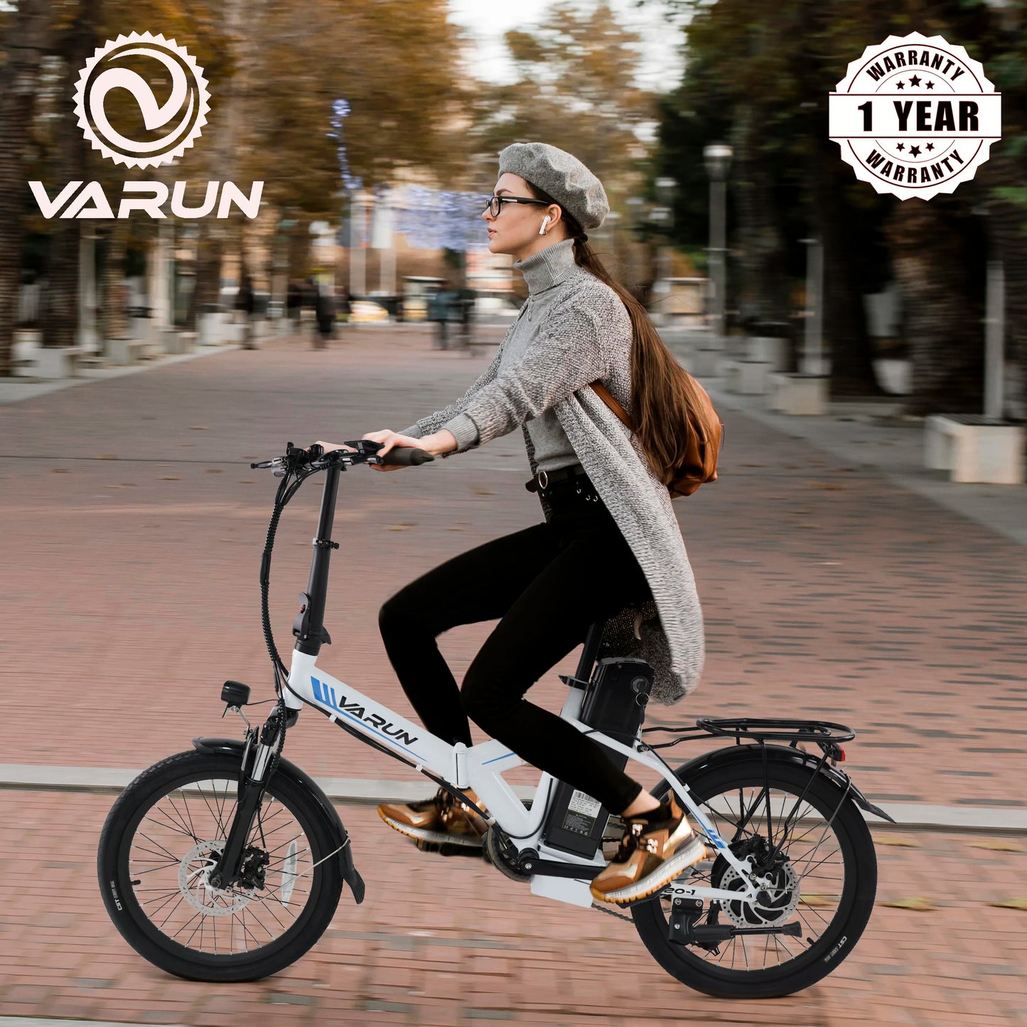 【1 Year Warranty】 Varun C20-1 Adult Electric Bike, 750W Peak motor, 48V 7.8Ah Battery, 20" Tire City Ebike, 20MPH, UL 2849