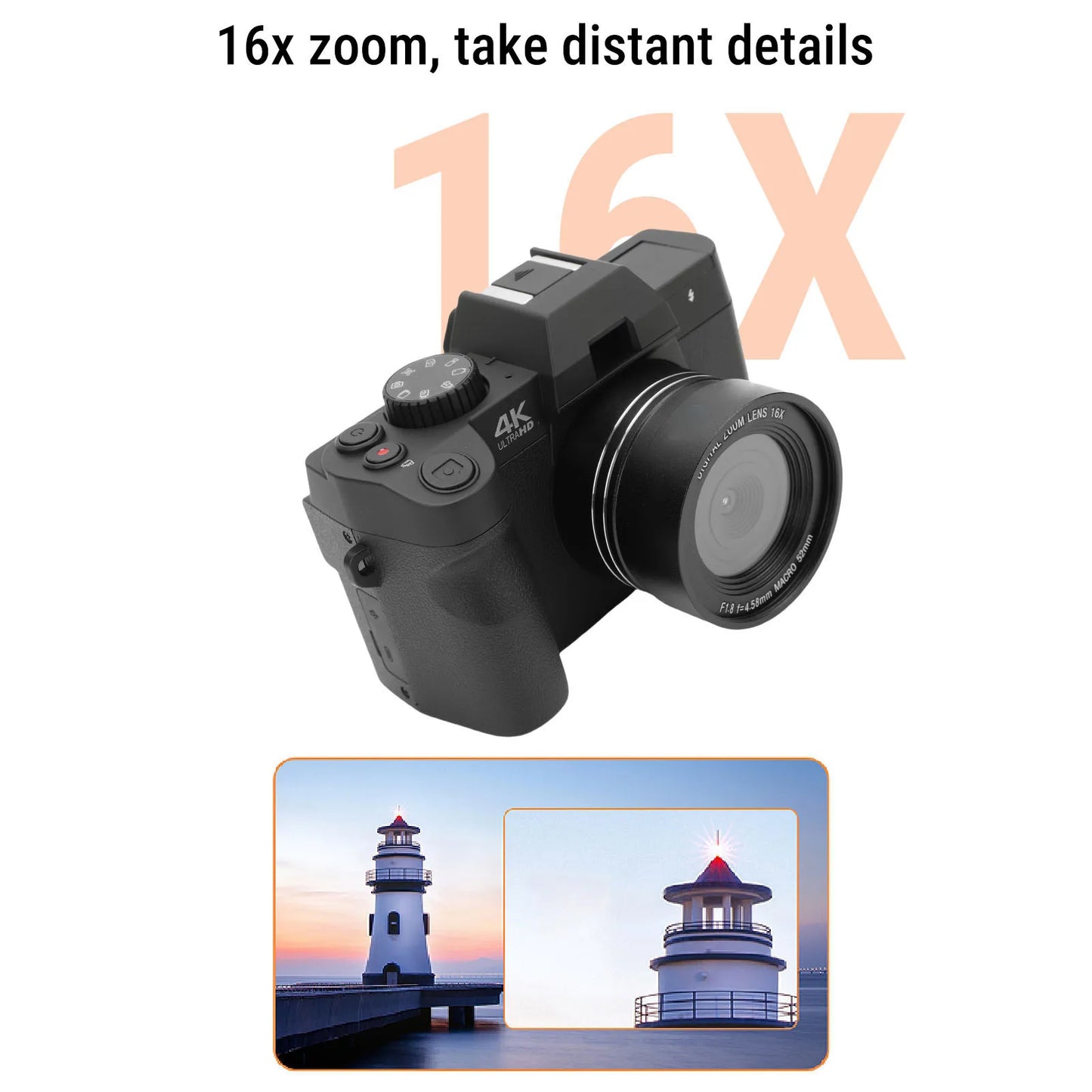 4K 48MP Mirrorless Camera with 16X Zoom 32GB Memory Card Travel Camera for Photography Filming