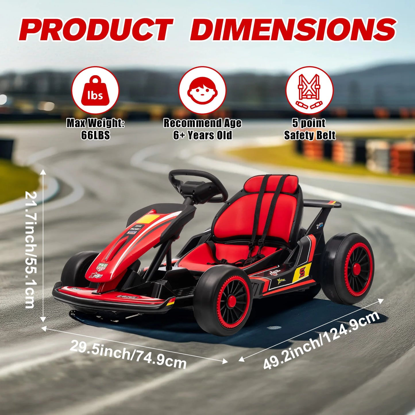 MUKIDY 24V Electric Go Kart,Drift Cart for 6+ Kids Gifts,Battery Powered Outdoor Ride on Toy Car Kids Go Kart with Safety Belt
