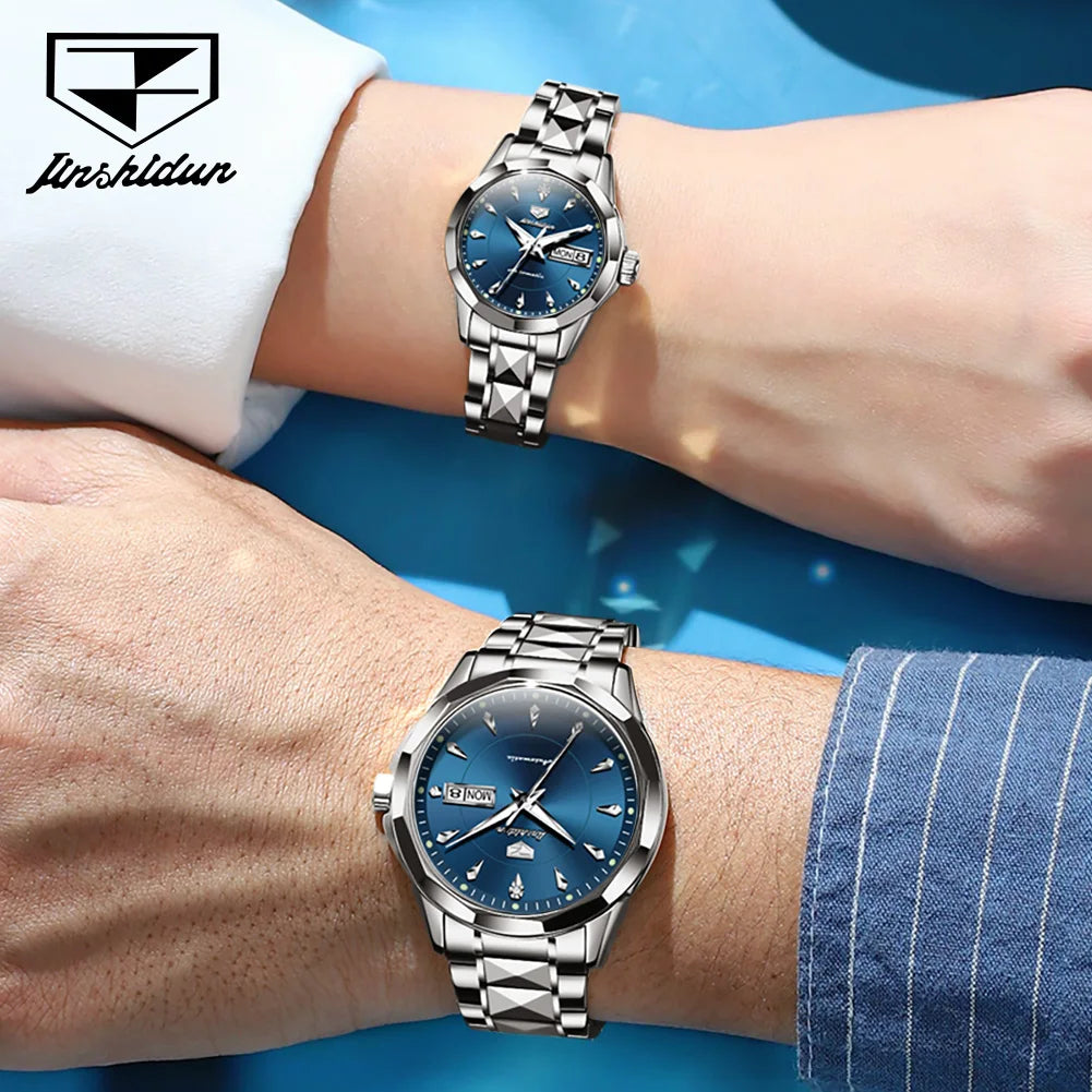 JSDUN Top Romantic Couple Watch Tungsten Steel Strip Imported Movement Imported Movement  Automatic Mechanical Watch for Lovers
