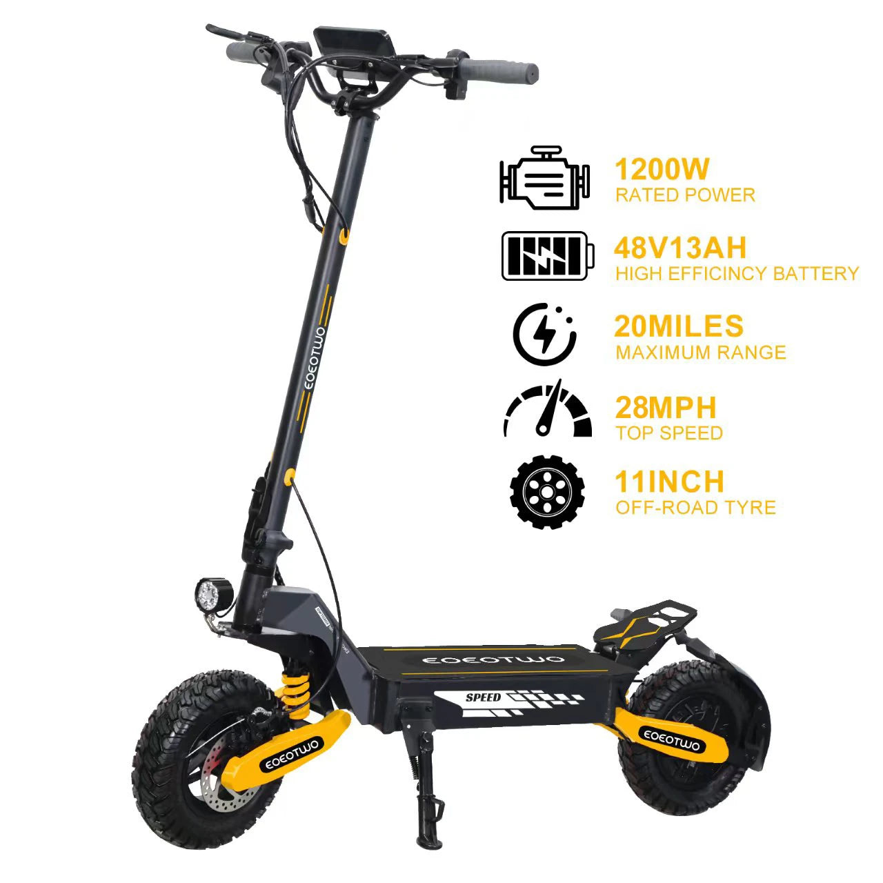 Electric Scooter,1200W Motor,MAX 40/20Miles Range&28mph Top Speed,11'' Off Road Tires,Dual Brake&Dual Suspension E-Scooter Adult