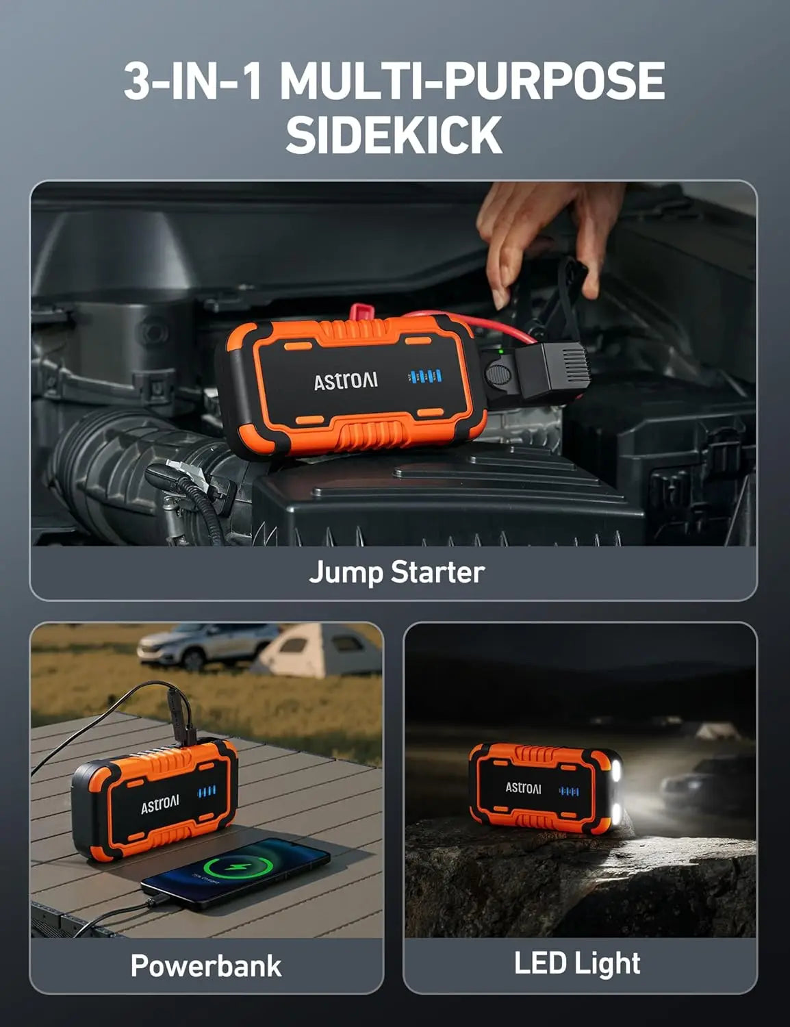 P10 5000A Car Battery Jump Starter, 12V Lithium Jump Box for 10L Gas & 8L Engines with LED Lights & Cable