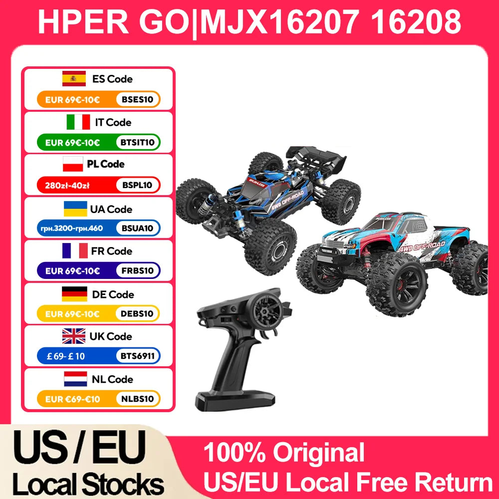 MJX16207 16208 1/16 RC Car 70KM/h Brushless HYPER GO 2.4G 4WD Racing Car Off-Road Remote Control RC Truck Hobby Toy