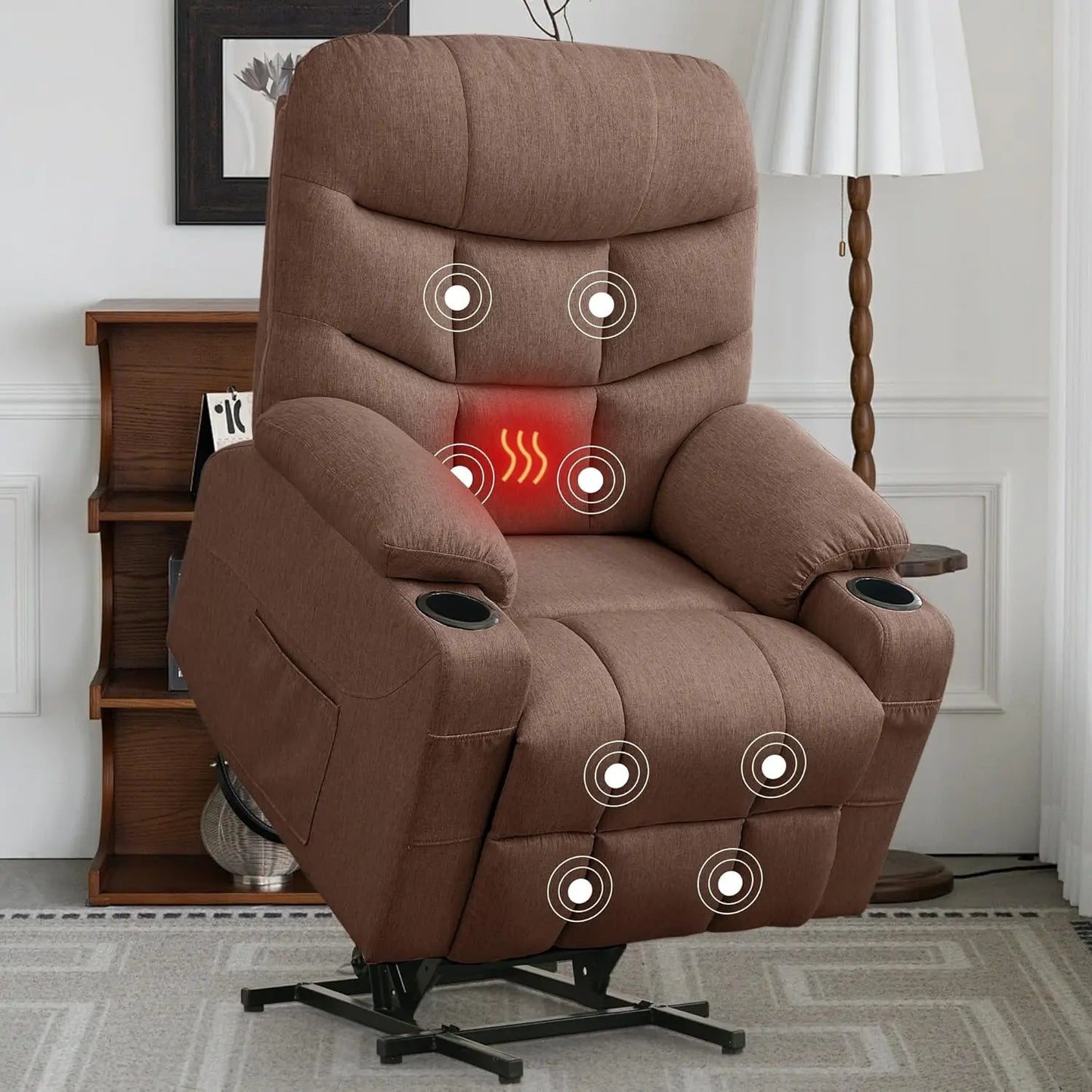 Power Lift Recliner Chair for Elderly and Adults, Electric Recliner with Remote Control and Cup Holders for Living Room