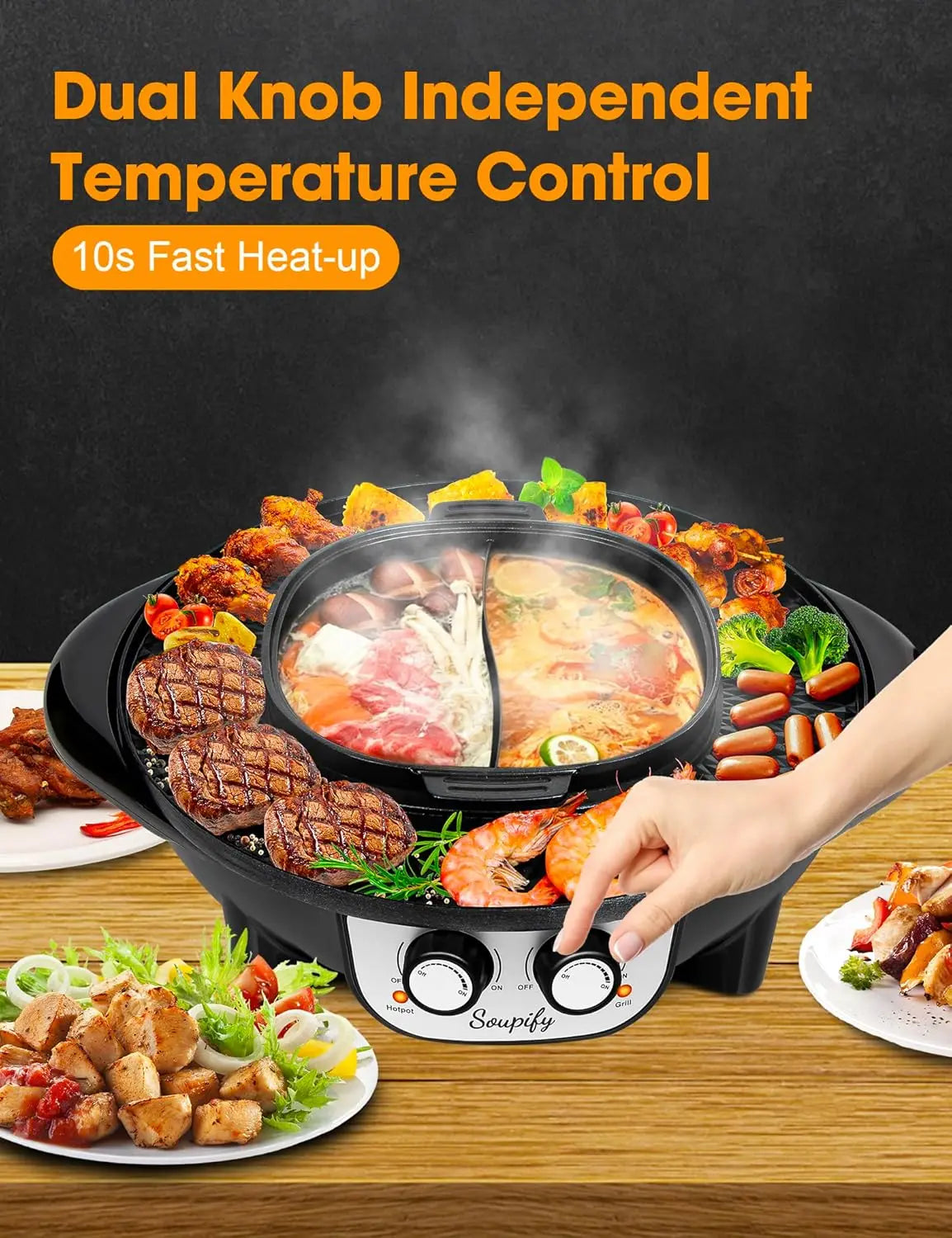 2-in-1 Electric Hot Pot and Grill with Dual Temperature Control, Non-Stick Pan for Family Gatherings