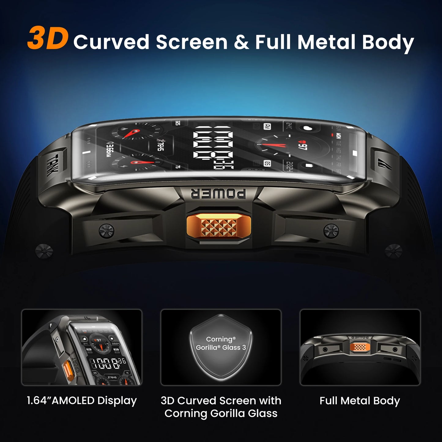 KOSPET TANK X2 Smart Watch For Men IP69K Waterproof 3D Curved Screen 1.64'' AMOLED Bluetooth Call 170 Sport Modes Smartwatch