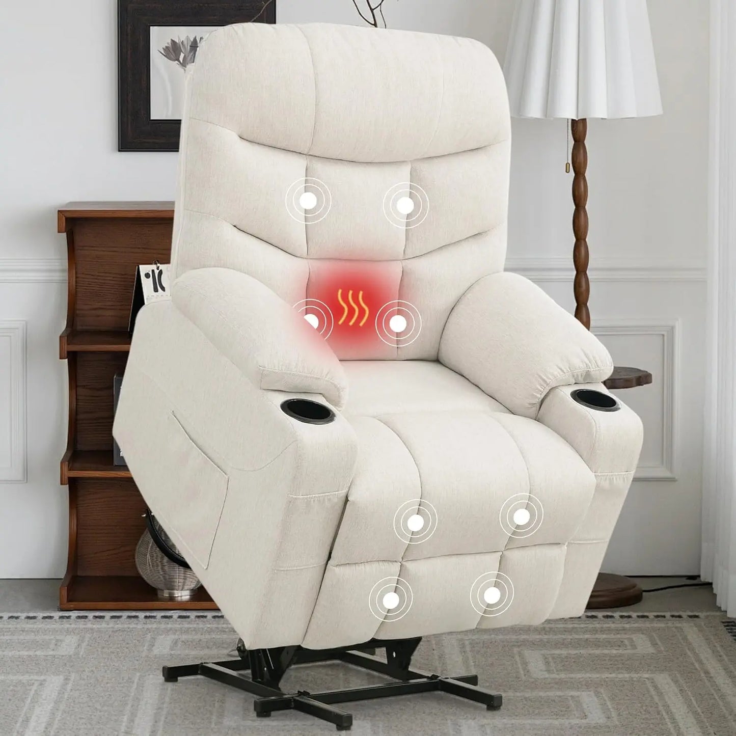 Power Lift Recliner Chair for Elderly and Adults, Electric Recliner with Remote Control and Cup Holders for Living Room