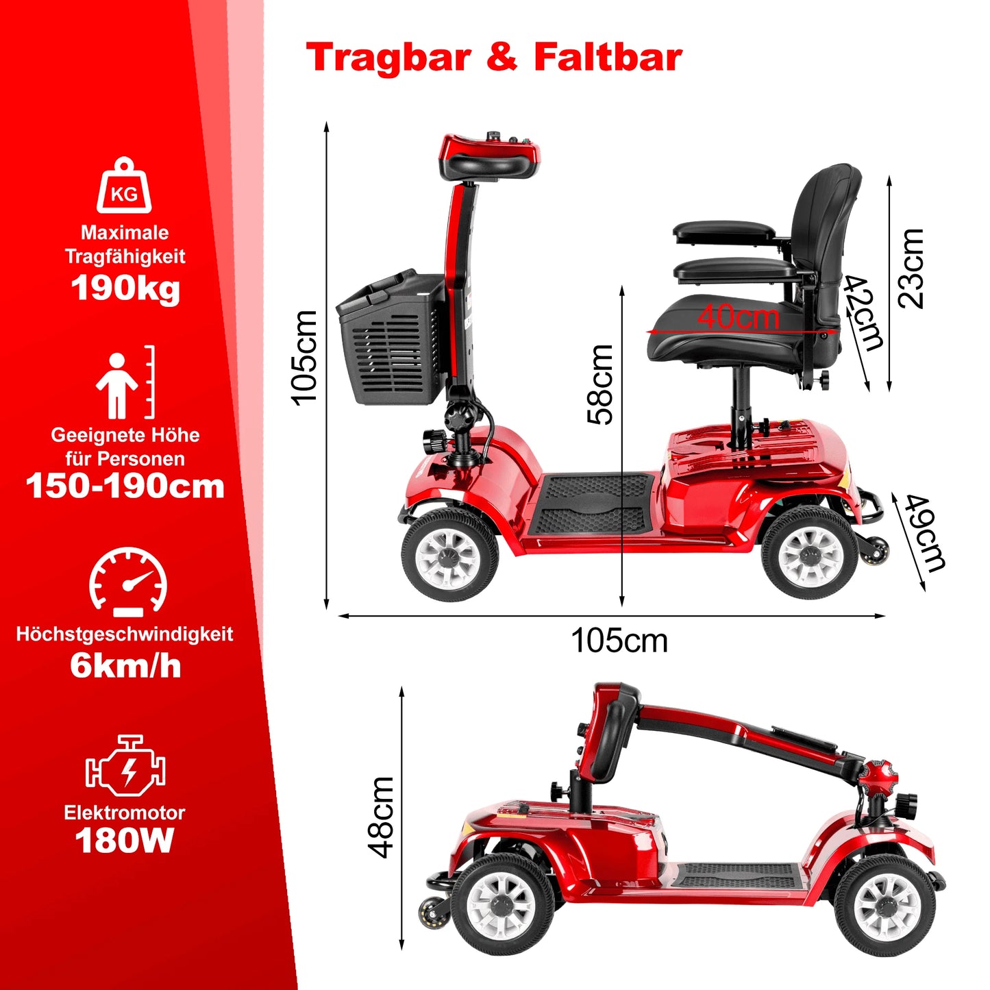 EOEOTWO 4 Wheel Mobility Scooter - Electric Powered Wheelchair Device - Compact Heavy Duty Mobile for Travel, Adults, Elderly