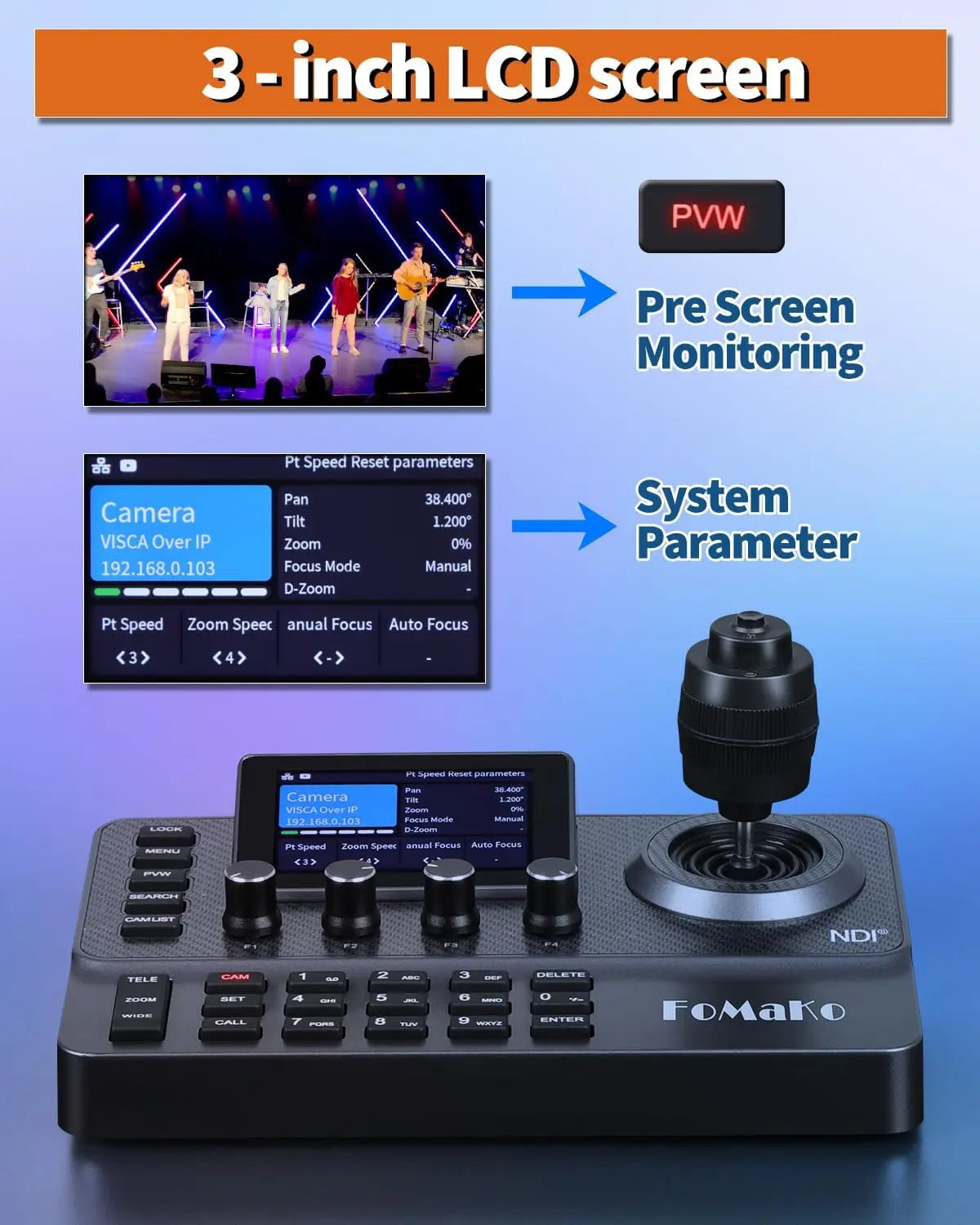 FoMaKo AI Auto Tracking NDI PTZ Camera 20x Optical Zoom NDI PTZ Controller for Church Services Worship Education, PoE 1080P60