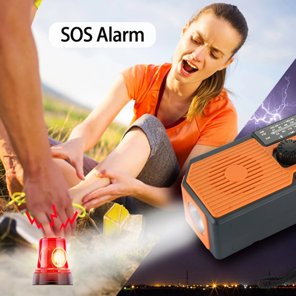 Hand Crank Radio Portable Solar Power Hand Crank Radio AM/FM/WB NOAA Weather LED Flashlight for Outdoor Camping Hiking