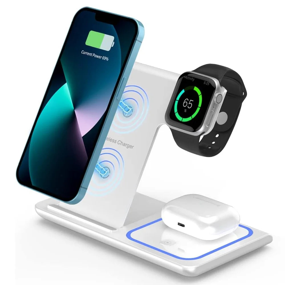 15W fast charging 3-in-1 foldable wireless charger bracket