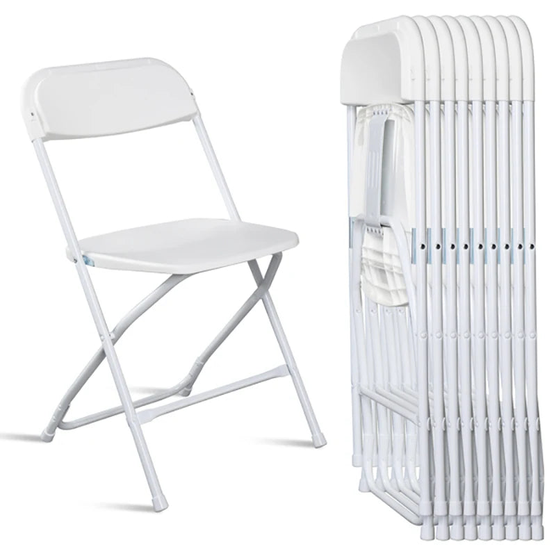 4/6/10pcs White Folding Chairs Premium Plastic Thickened Steel Pipes Stackable Home Dining Seats Portable Commercial Chair